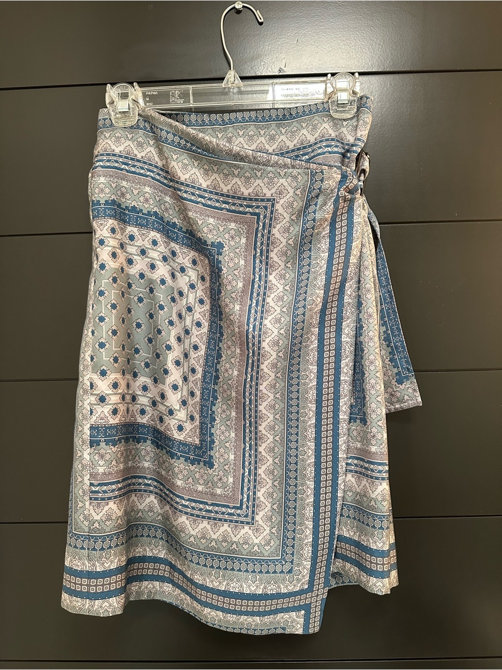 Worth Blue Cream Geometric Asymmetrical Wrap Skirt